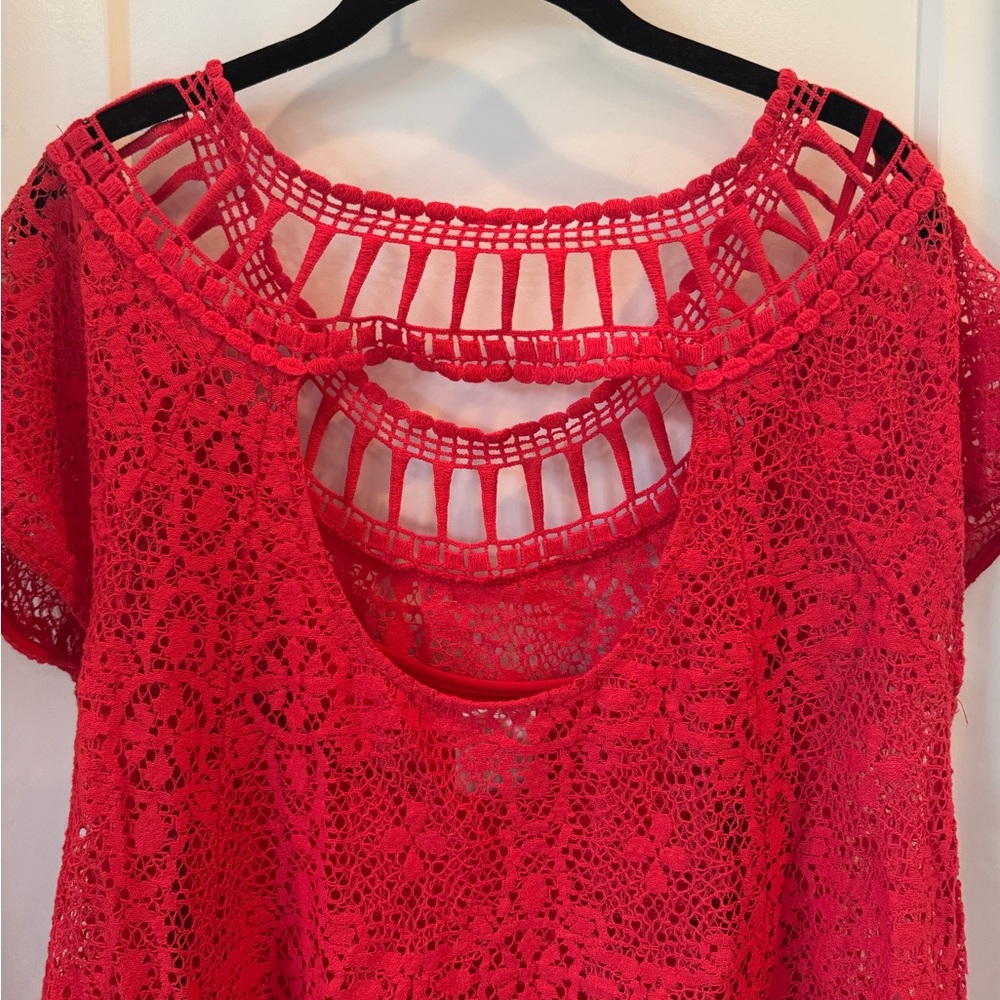 Free People Red Lace Mini Dress - Picture 14 of 14
